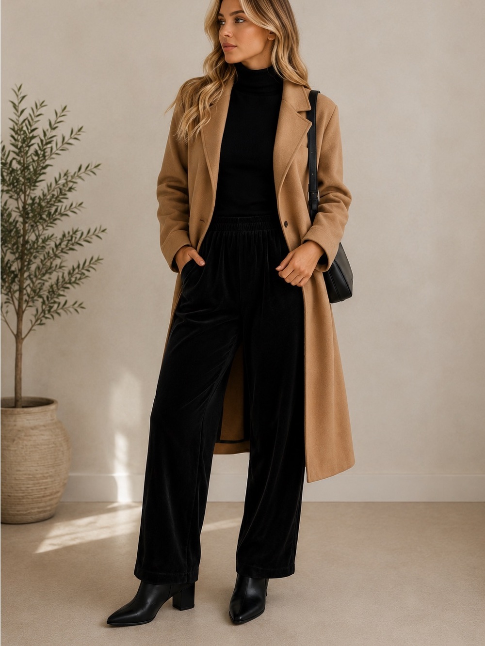 Black Velvet Elastic-Waist Women's Pants